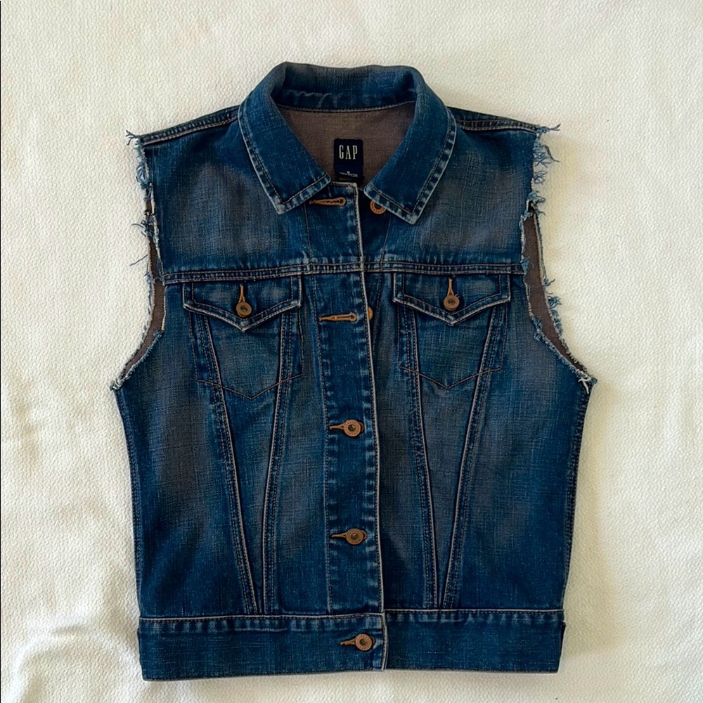 GAP Vintage Blue Denim Vest Women Small Bikercore